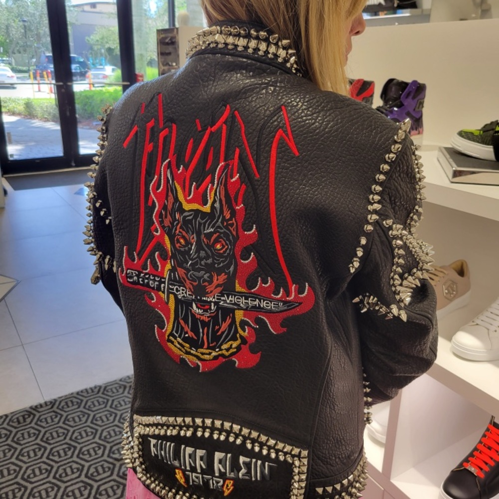Philipp Plein Men's Biker Studded Jacket Size Medium NEW WITH TAGS - Picture 2 of 11